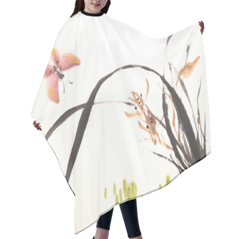 Personality  Ink Orchid Drawing Hair Cutting Cape