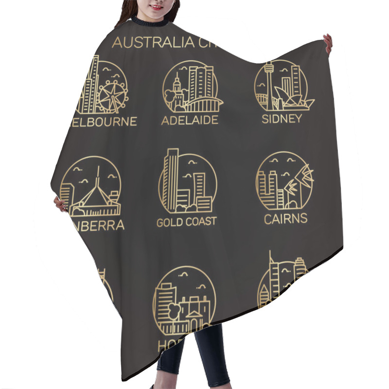 Personality  Australia Cities Icons Set Hair Cutting Cape