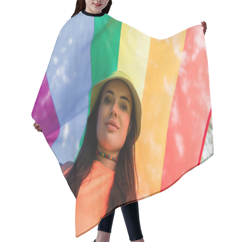 Personality  Low Angle View Of Young Woman Holding Lgbt Flag Outdoors  Hair Cutting Cape