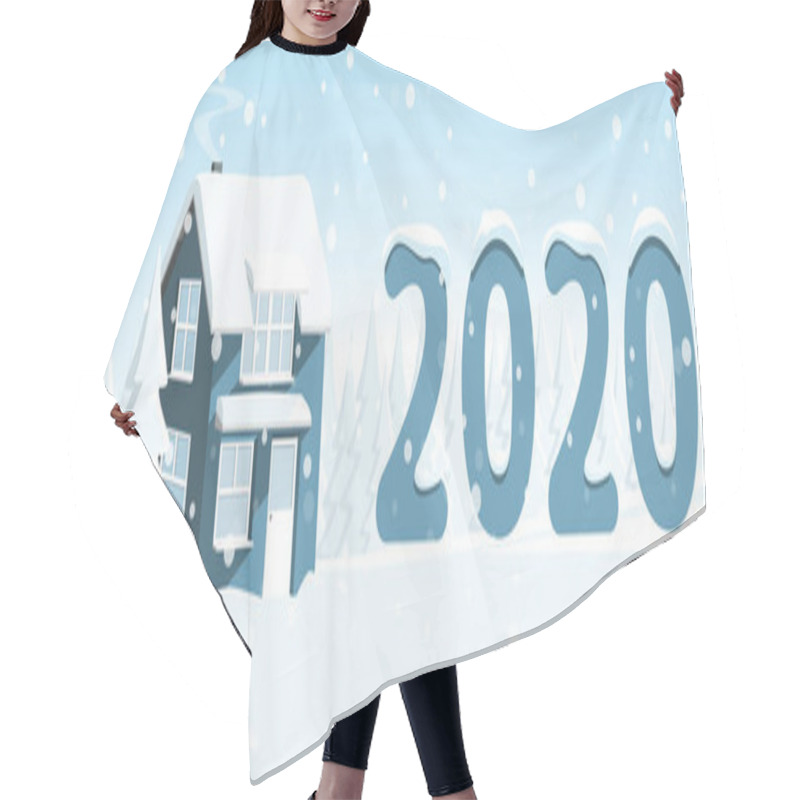 Personality  Wooden House In A Snowy Forest With Numbers 2020. Winter Wonderland. Vector Banner Template. Hair Cutting Cape