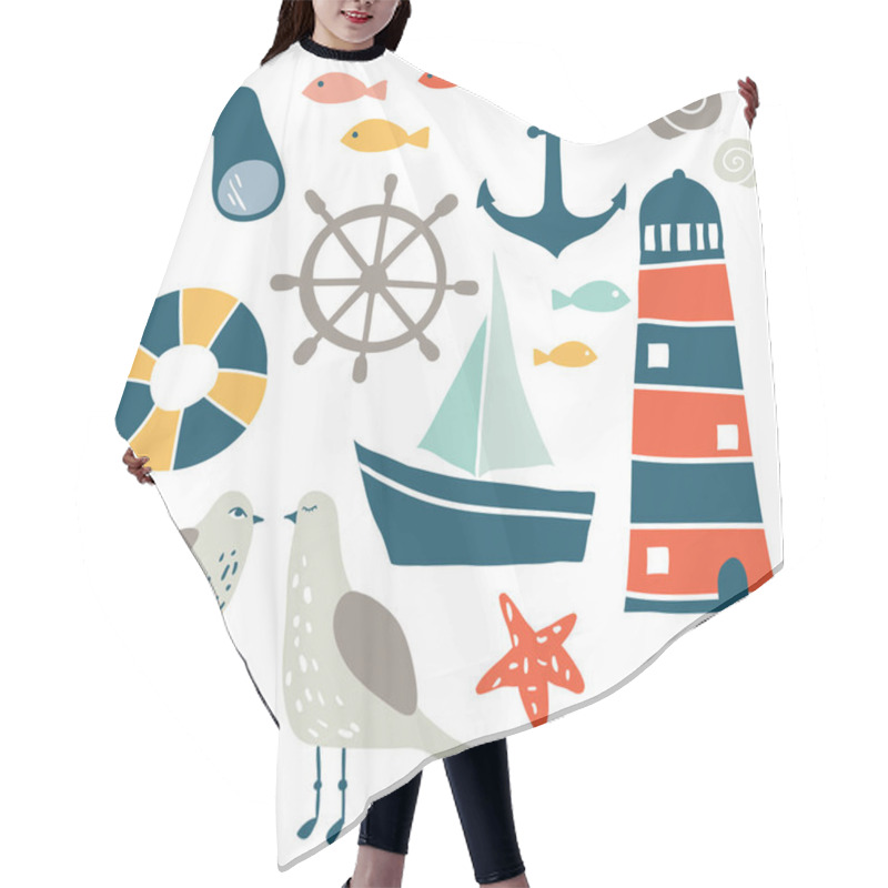 Personality  Set Of Nautical Design Elements Hair Cutting Cape