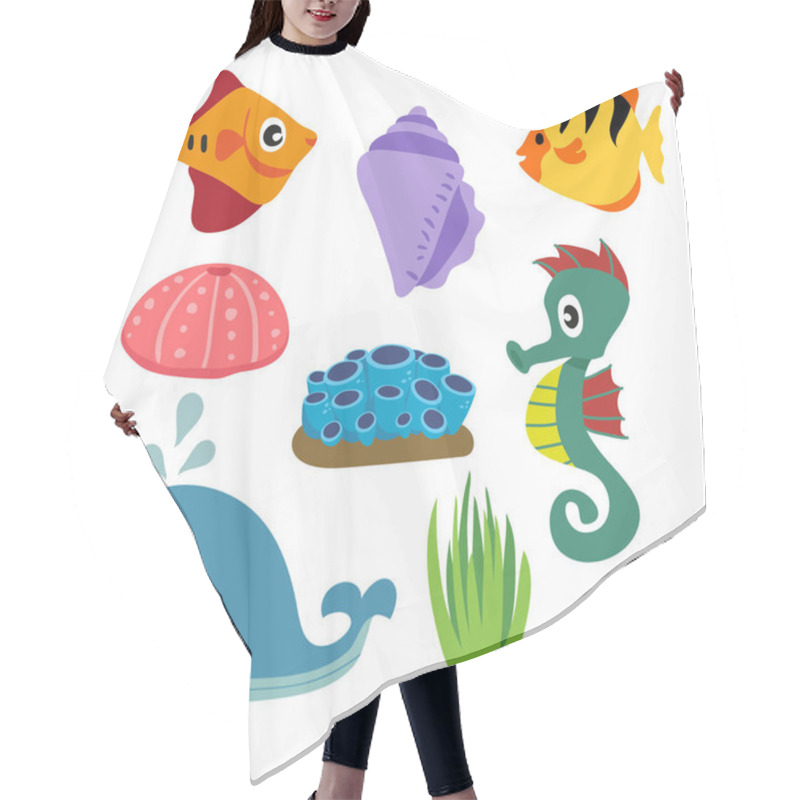 Personality  Marine Life Vector Collection Design, Ocean Animals Vector Design Hair Cutting Cape