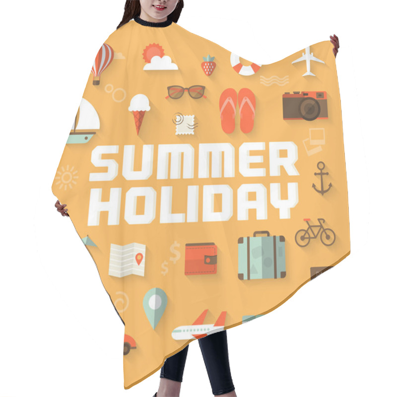 Personality  Summer Holiday Flat Icons With Lettering Hair Cutting Cape