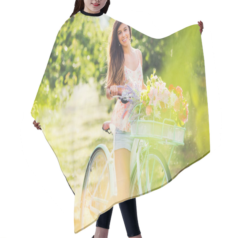 Personality  Beautiful Young Woman On Bike Hair Cutting Cape