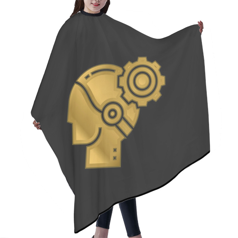 Personality  AI Gold Plated Metalic Icon Or Logo Vector Hair Cutting Cape