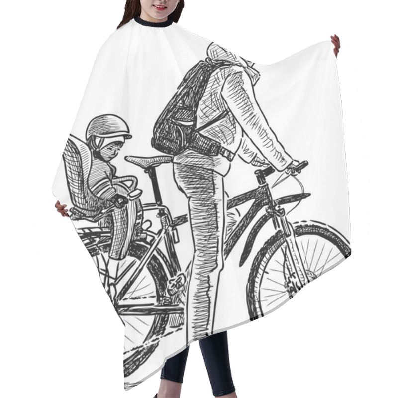 Personality  Parent With The Kid On The Bicycle Hair Cutting Cape