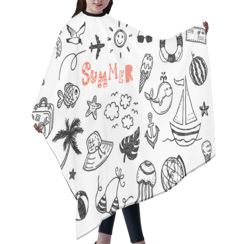 Personality  Hand Drawn Summer Doodles Set. Vector Illustration Hair Cutting Cape