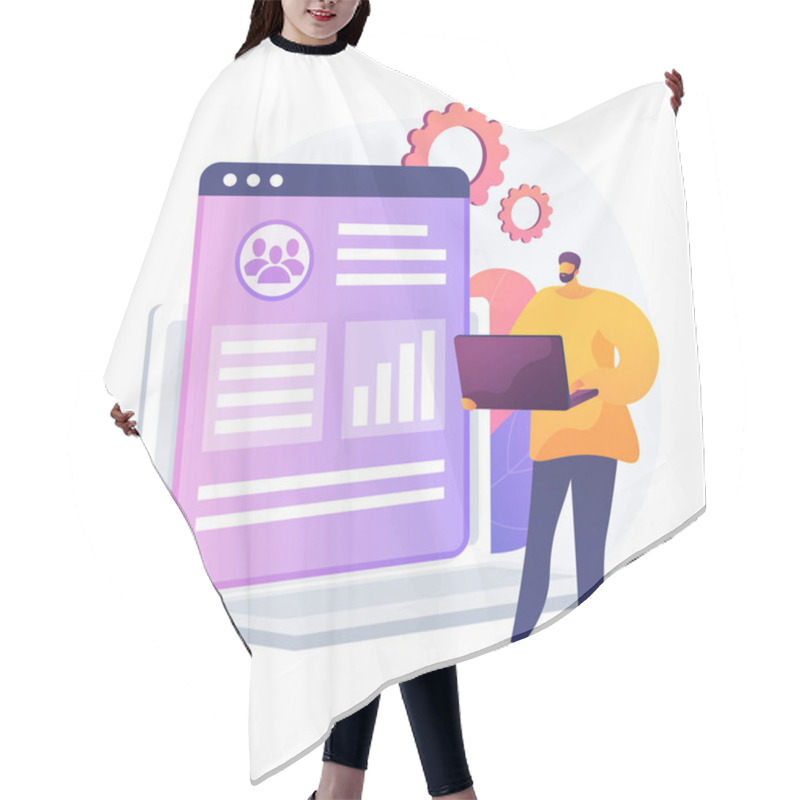 Personality  Client Database Analysis. Marketing Strategy, CRM Planning, Target Audience Research. Expert, Analyst Studying End User Preferences, Profiles. Vector Isolated Concept Metaphor Illustration Hair Cutting Cape