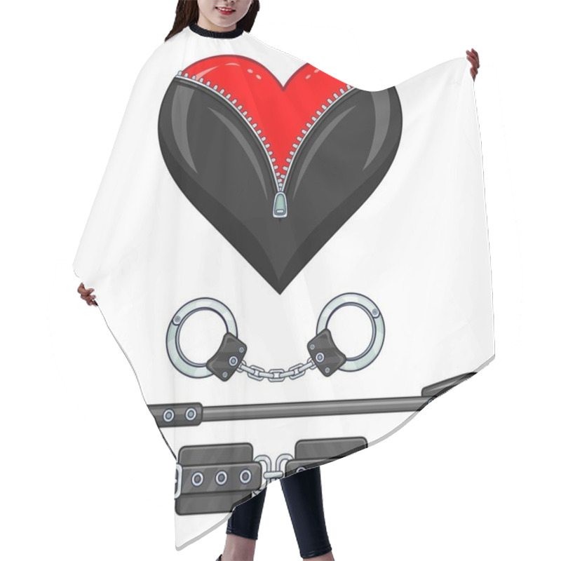 Personality  Animation Heart In Latex Clothes. Set Of Erotic Toys. The Vector Illustration Isolated On A White Background. Valentine's Day Card. Hair Cutting Cape