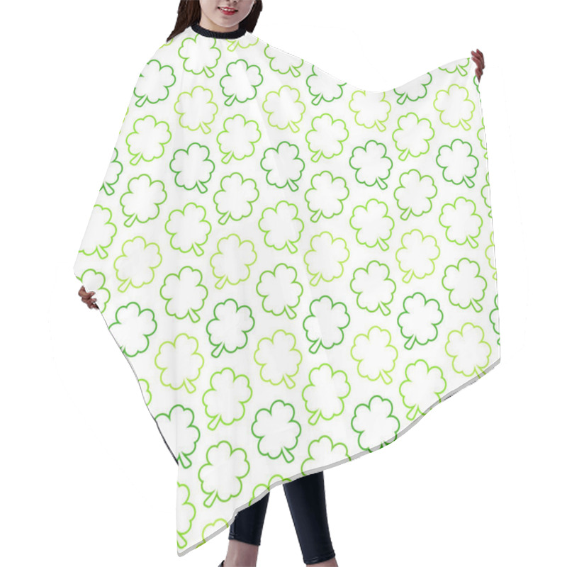 Personality  Seamless Pattern Clover Leafs Outline Green And White Hair Cutting Cape