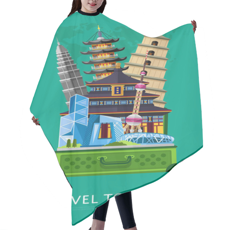 Personality  Travel To China Banner With Famous Buildings Hair Cutting Cape