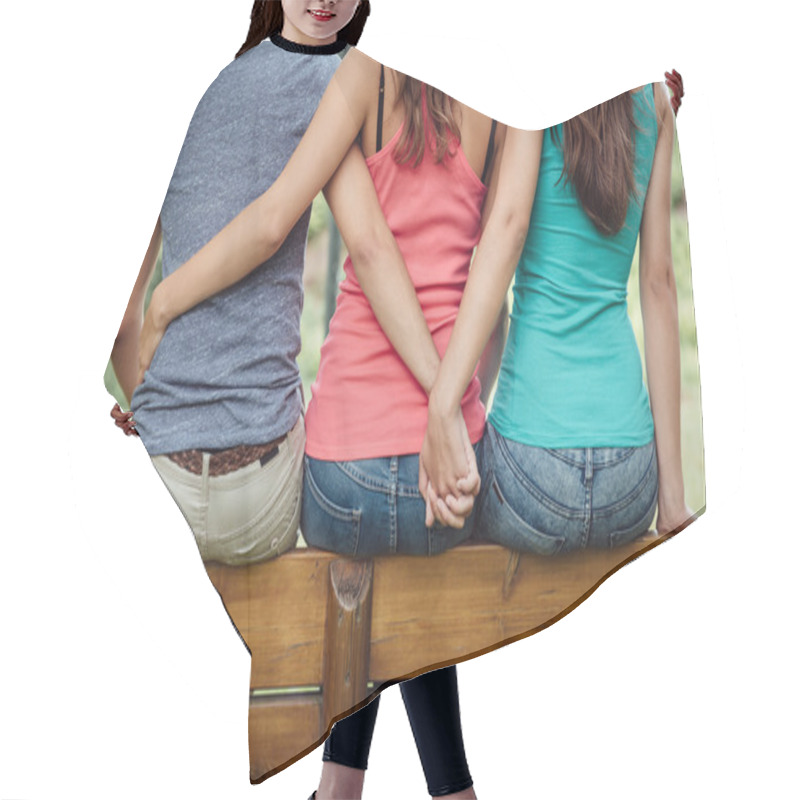 Personality  Girl Hugging A Guy And He Is Holding  Another Girl Hair Cutting Cape