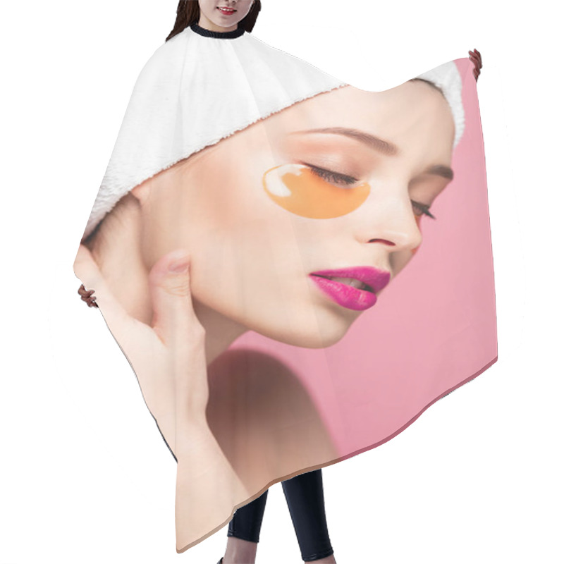 Personality  Pretty Girl With Eye Patches And Closed Eyes Isolated On Pink  Hair Cutting Cape