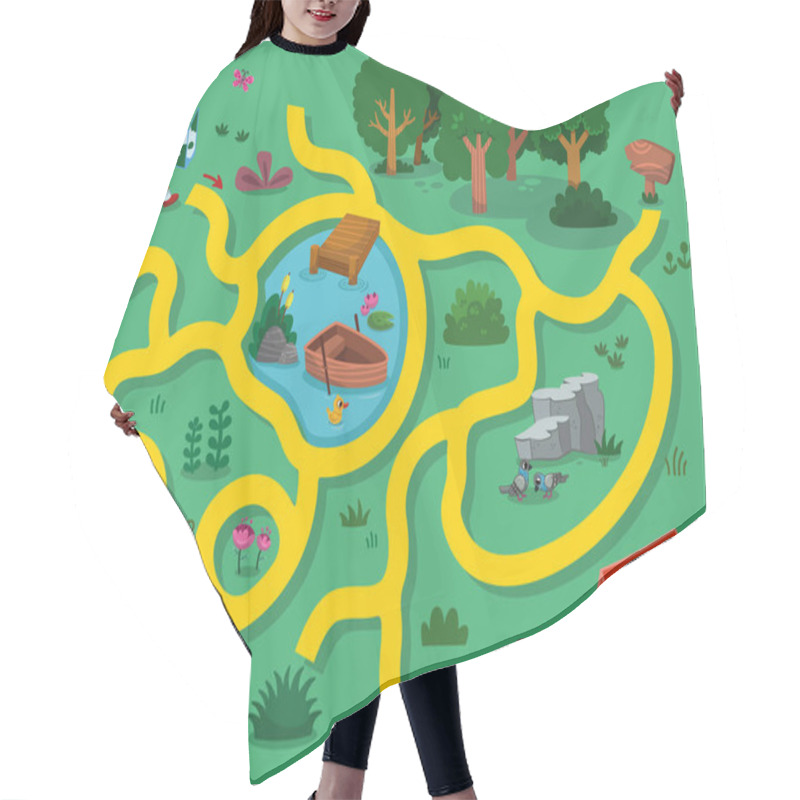 Personality  Can You Help The Boy In The Forest Reach The Camp Tent? Drawing Activity And Maze Game For Children. Vector Illustration. Hair Cutting Cape