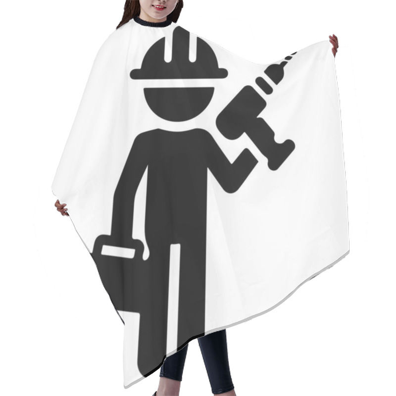 Personality  Construction Worker With Drill Icon Hair Cutting Cape