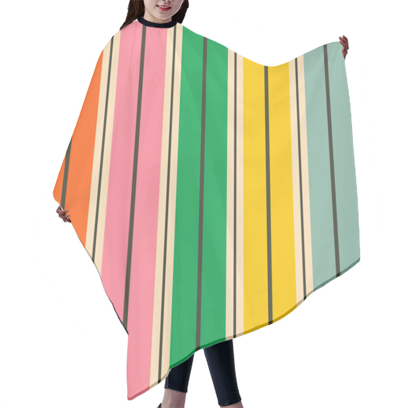 Personality  Bold Geometric Retro 1960s Orange, Pink, Grass Green, Happy Yellow And Steel Blue Wide Vertical Stripes On Vintage Beige White. Simple, Colourful Mid Century Style Seamless Vector Pattern. Hair Cutting Cape