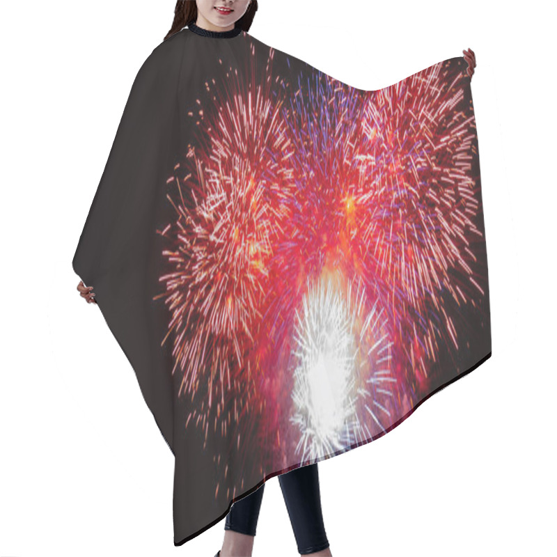 Personality  Large Expanding Red, White, Blue,and Gold Starburst Fireworks With A Black Background Hair Cutting Cape