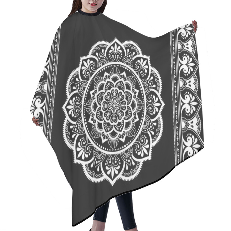 Personality  Set Of Mandala Pattern And Seamless Border For Henna Drawing And Tattoo. Decoration In Ethnic Oriental Mehndi, Indian Style. Doodle Ornament In Black And White. Hand Draw Vector Illustration. Hair Cutting Cape