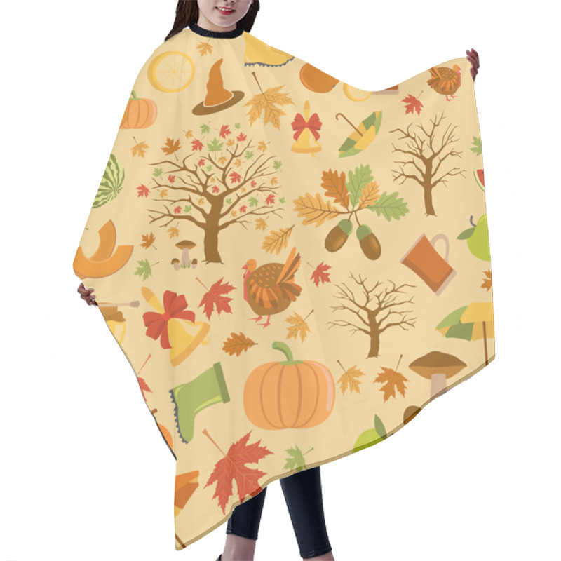 Personality  Autumn Seamless Pattern. Halloween And Thanksgiving Day. Flat De Hair Cutting Cape