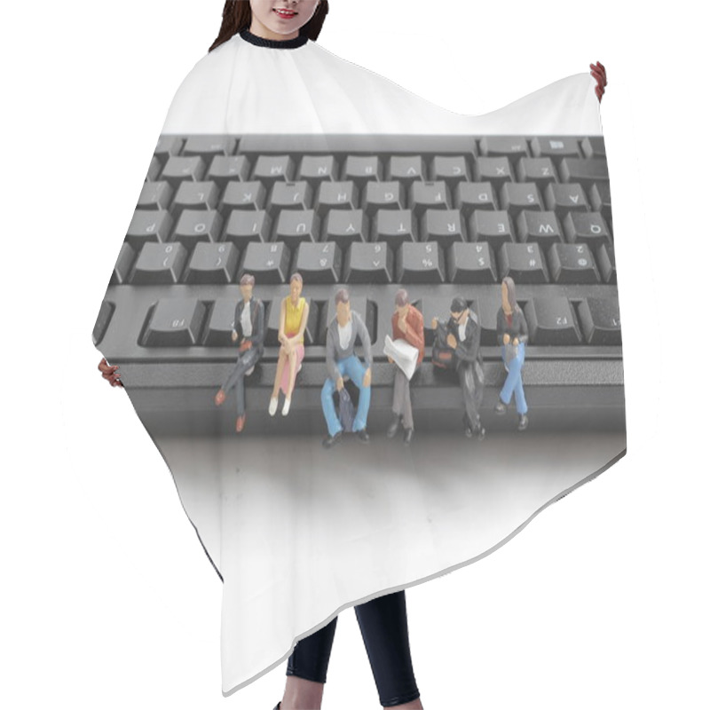 Personality  Mini Workers Sitting On Top Of Keyboard. Hair Cutting Cape