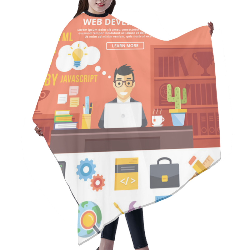 Personality  Web Development Flat Illustration Concepts And Flat Icons Set Hair Cutting Cape