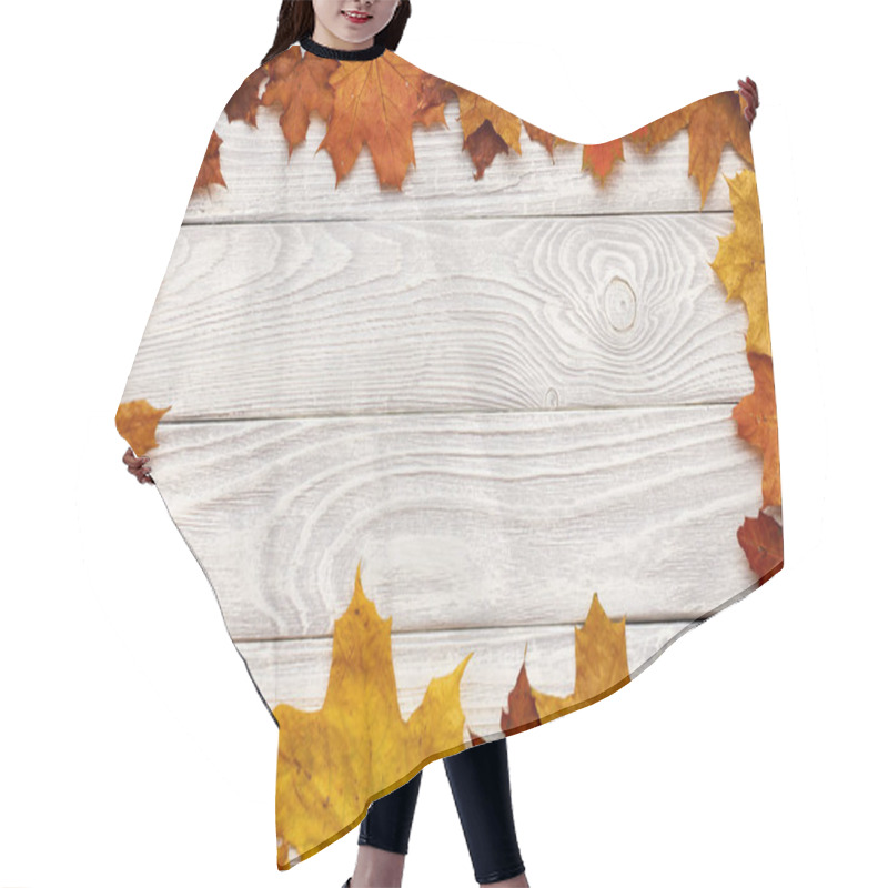 Personality  Wooden Planks With Autumn Leaves  Hair Cutting Cape