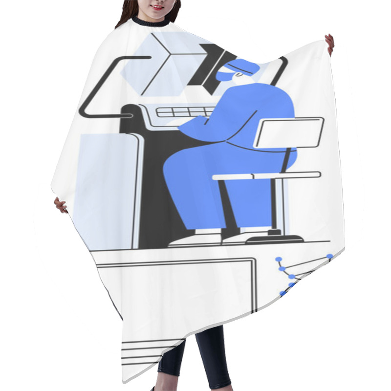 Personality  Researcher Working On Keyboard, Computer Screen, DNA Double Helix, And Blank Monitor. Ideal For Scientific Research, Biotechnology, Genetics, Data Analysis, Molecular Biology Laboratories Hair Cutting Cape