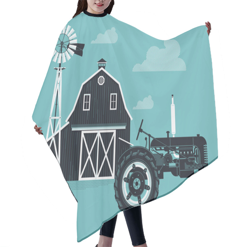 Personality  Farm Barn, Windmill And Tractor. Hair Cutting Cape