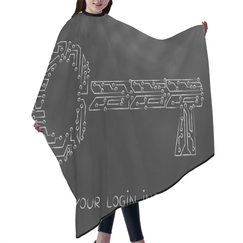 Personality  Key Made Of Electronic Microchip Circuit, Passwords And Security Hair Cutting Cape