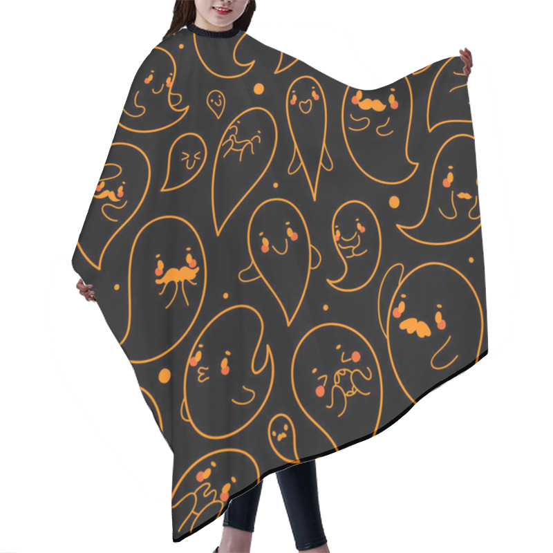 Personality  Seamless Black Pattern With Hand Drawn Halloween Ghosts, Vector. Hair Cutting Cape