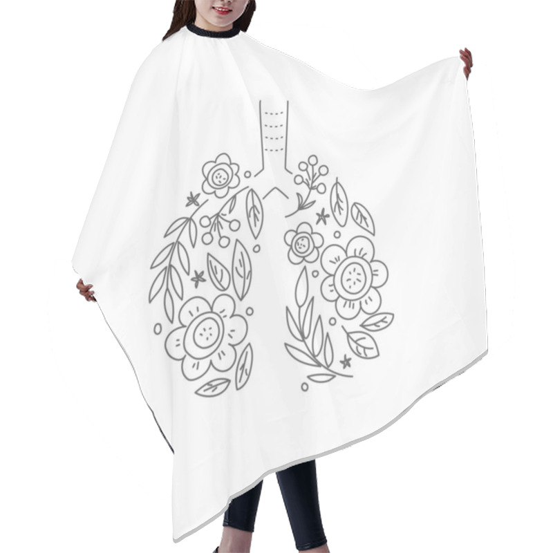 Personality  Lungs Vector. Human Internal Organ. Linear Doodle Style. Ornament Of Leaves And Flowers Hair Cutting Cape