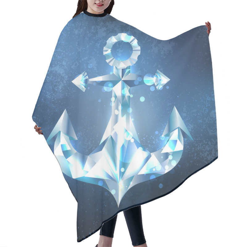 Personality  Anchor From A Sparkling, Blue, Transparent Ice On A Dark Blue Background. The Northern Fleet. Design Of Ice Hair Cutting Cape