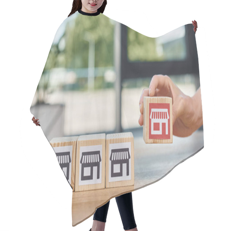 Personality  A Businesswoman Joyfully Arranges Wooden Blocks Engraved With Symbols, Exploring The Art And Culture They Represent. Hair Cutting Cape