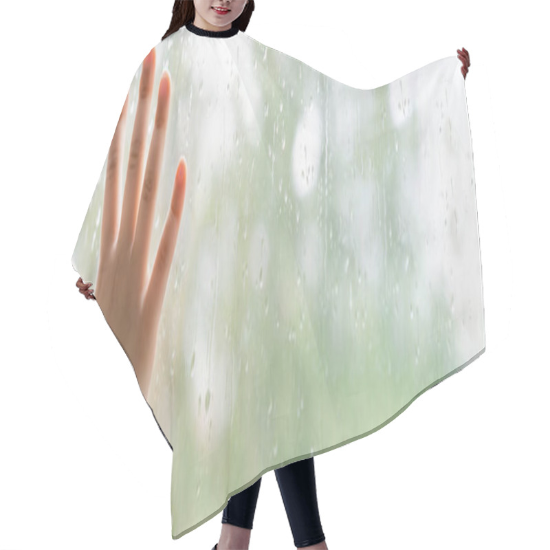 Personality  Partial View Of Child Touching Wet Window Glass, Banner Hair Cutting Cape