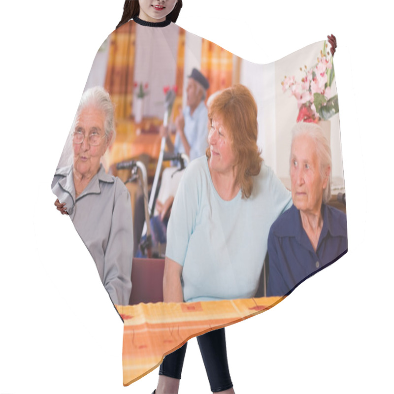 Personality  Senior In A Nursing Home Hair Cutting Cape