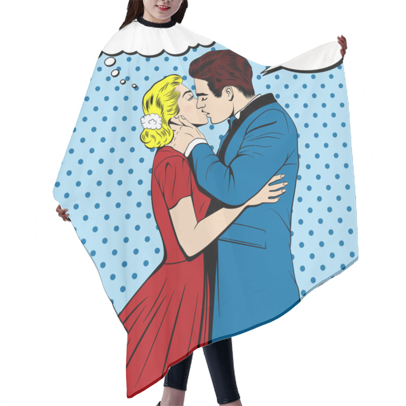 Personality  Vector Kissing Couple In The Pop Art Comics Style Hair Cutting Cape