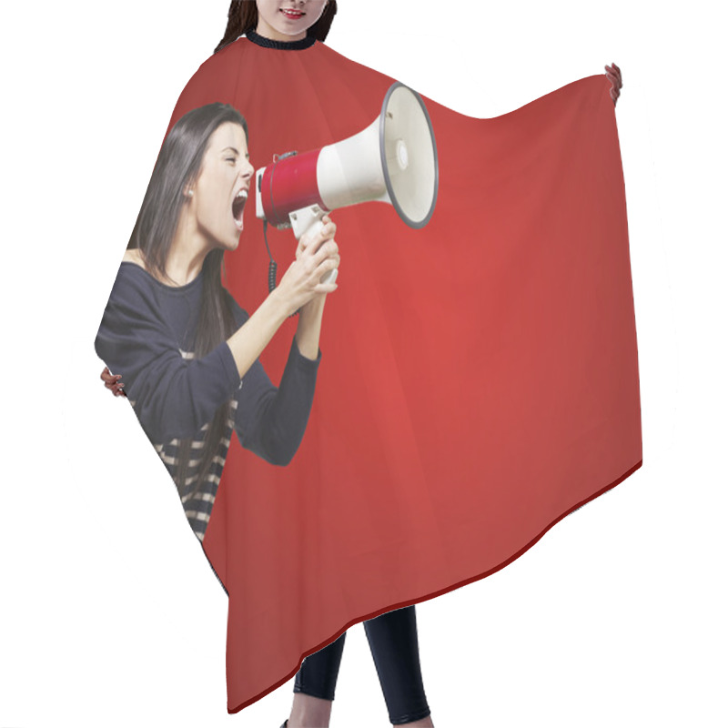 Personality  Woman With A Megaphone Hair Cutting Cape