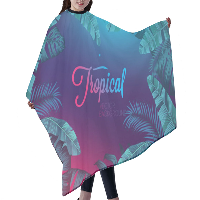 Personality  Red Blue Neon Light, Trendy Background With Tropical Vector Plant And Leaf Hair Cutting Cape