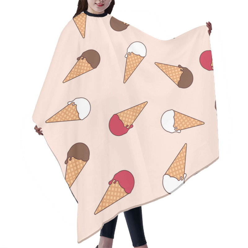 Personality  Vector Seamless Vanilla Ice-cream Pattern. Cartoon Retro Vanilla, Chocolate, Strawbarry Jam Ice Cream Pattern. Ice Cream On Pink Background. Hair Cutting Cape