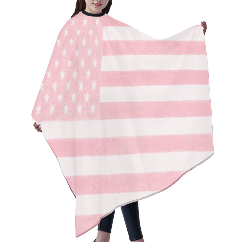 Personality  US Flag. Light Delicate Pink Tinted Background. Patriotic Backdrop. Stars And Stripes In Pastel Colors. American Independence Day. The Holidays Of July 4 And Flag Day Hair Cutting Cape