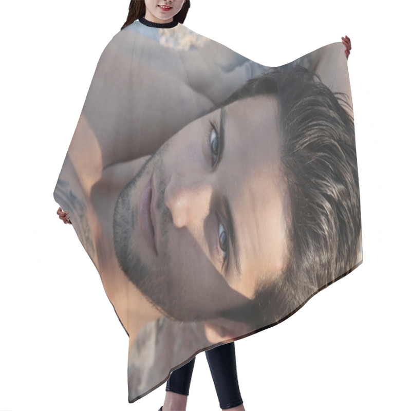 Personality  Portrait Of A Handsome Man Hair Cutting Cape