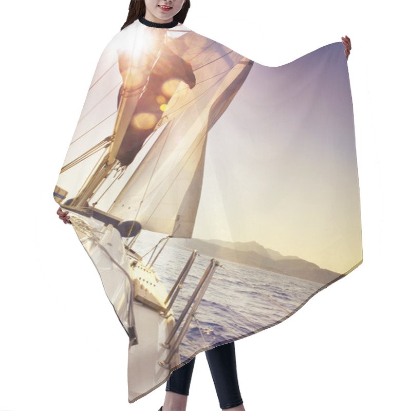 Personality  Yacht Sailing Against Sunset.Sailboat Hair Cutting Cape