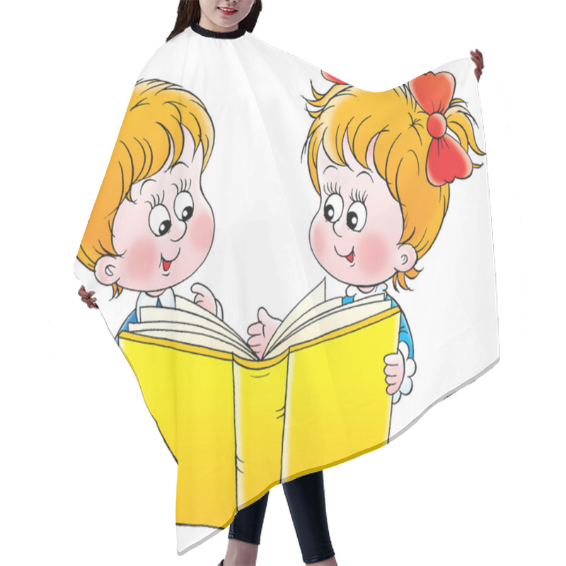 Personality  Happy Brother And Sister Reading A Yellow Book Together Hair Cutting Cape