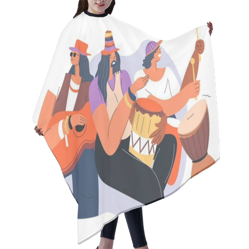 Personality  Reggae Music Band Musicians With Drums And Ukulele Hair Cutting Cape