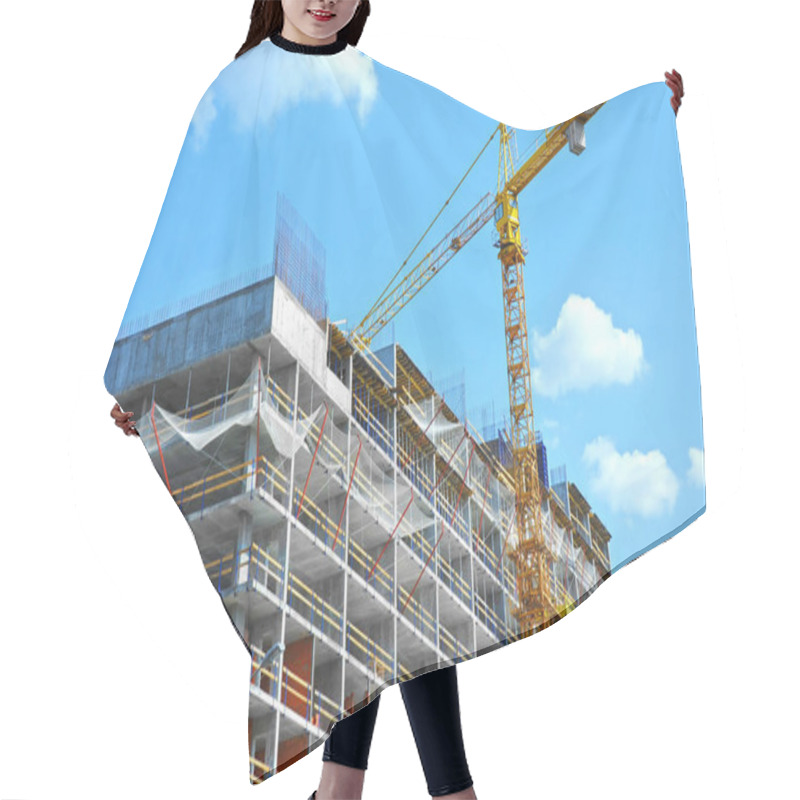 Personality  Crane And Building Under Construction Against Blue Sky Hair Cutting Cape