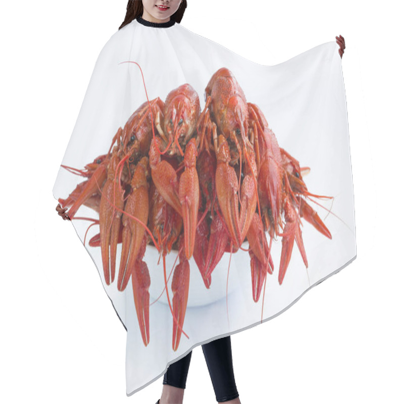 Personality  Plate Of Red Boiled Crayfishes  Isolated On White Background Hair Cutting Cape