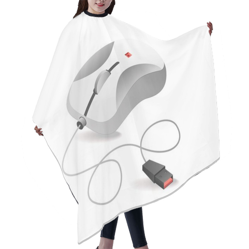 Personality  Computer Data Cable Mouse Isometric Illustration Concept Hair Cutting Cape