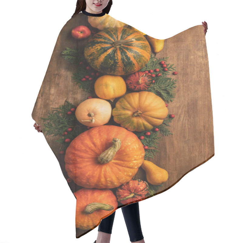 Personality  Top View Of Various Fruits And Vegetables As Autumn Decorations Hair Cutting Cape