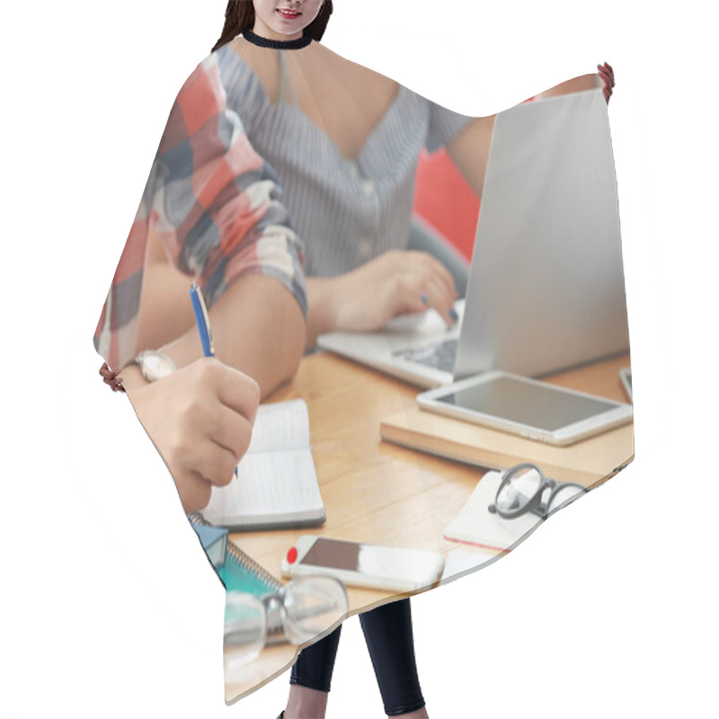 Personality  Student Writing In Copybook  Hair Cutting Cape