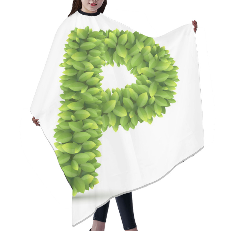 Personality  Letter P,  Vector Alphabet Of Green Leaves Hair Cutting Cape